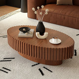 Coffee Table Oval Wood Slatted Rivet Detail Modern Brown - Furniture Home Direct