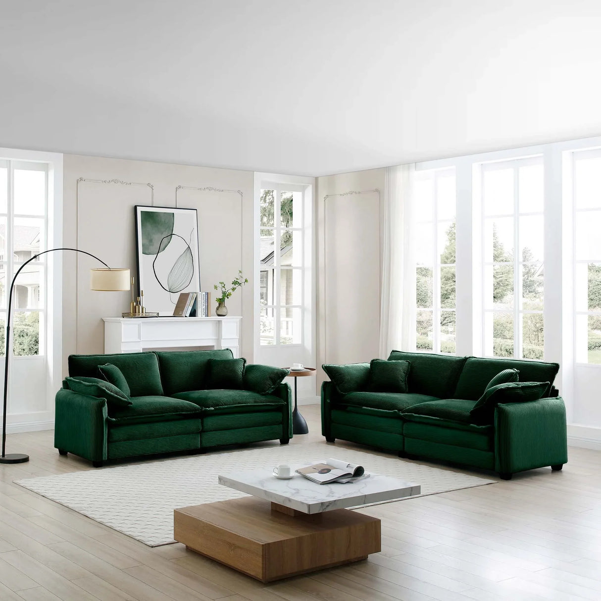 Corduroy 2 Piece Living Room Set - Green - Furniture Home Direct