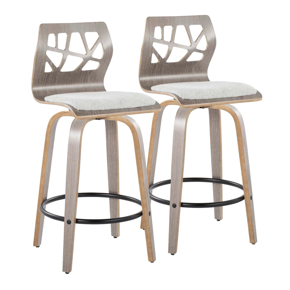 Folia - Contemporary Fixed Height Counter Stool With Swivel With Round Footrest (Set of 2) - Light Gray - Furniture Home Direct