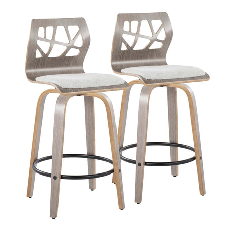 Folia - Contemporary Fixed Height Counter Stool With Swivel With Round Footrest (Set of 2) - Light Gray - Furniture Home Direct