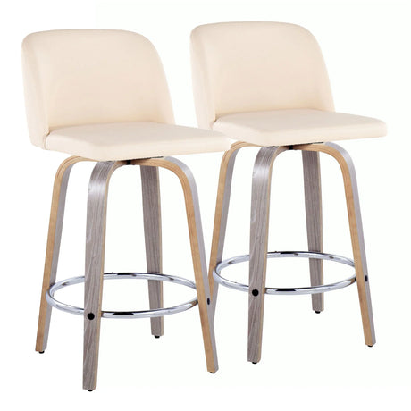Toriano - Contemporary Fixed Height Counter Stool With Swivel & Round Footrest Modern Design (Set of 2) - Furniture Home Direct