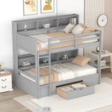 Twin Size Bunk Bed With Built-In Shelves Beside Both Upper And Down Bed And Storage Drawer - Furniture Home Direct