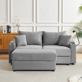 Modern Style Loveseat With Storage, Ottoman, Two USB Ports, Two Cup Holders and Phone Holder - Gray - Furniture Home Direct