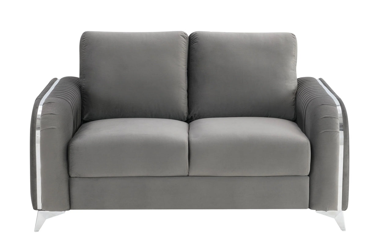 Wenona Gray Velvet 3Pcs Living Room Set (Sofa, Loveseat, Chair) - Furniture Home Direct