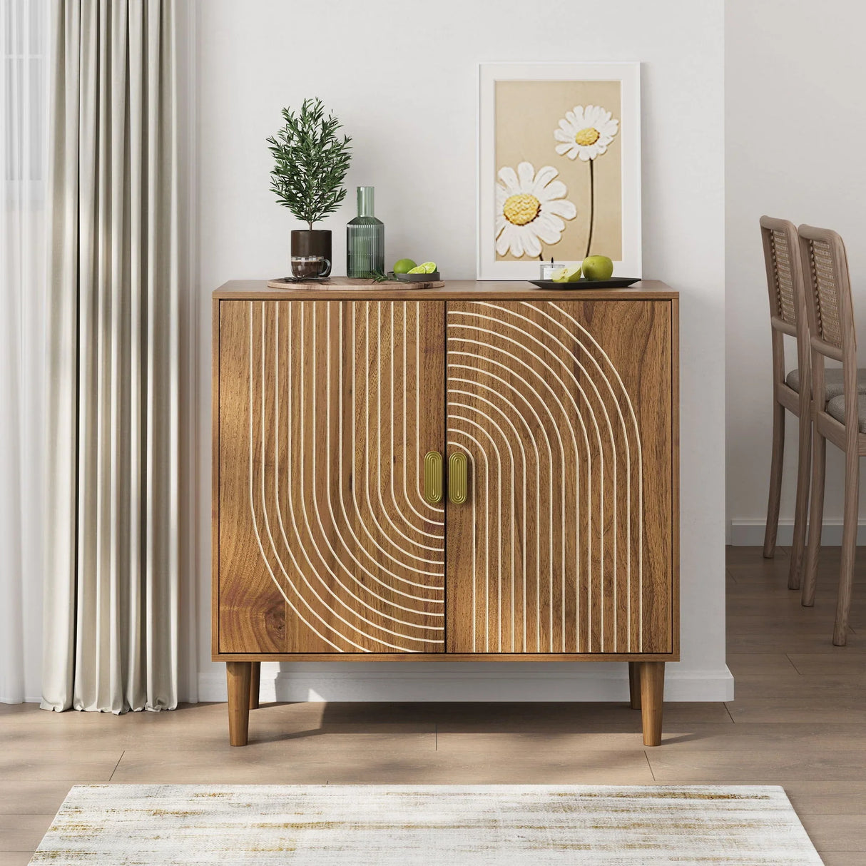 Buffet Cabinet With Line Groove Design, Sideboard Buffet Cabinet With Storage, Multifunctional Accent Cabinet For Living Room, Entryway, Hallway, Office, Kitchen - Brown - Furniture Home Direct
