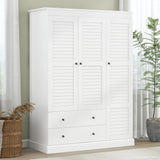 3 Shutter Door Wardrobe Armoire Closet with 2 Drawers, White - Furniture Home Direct