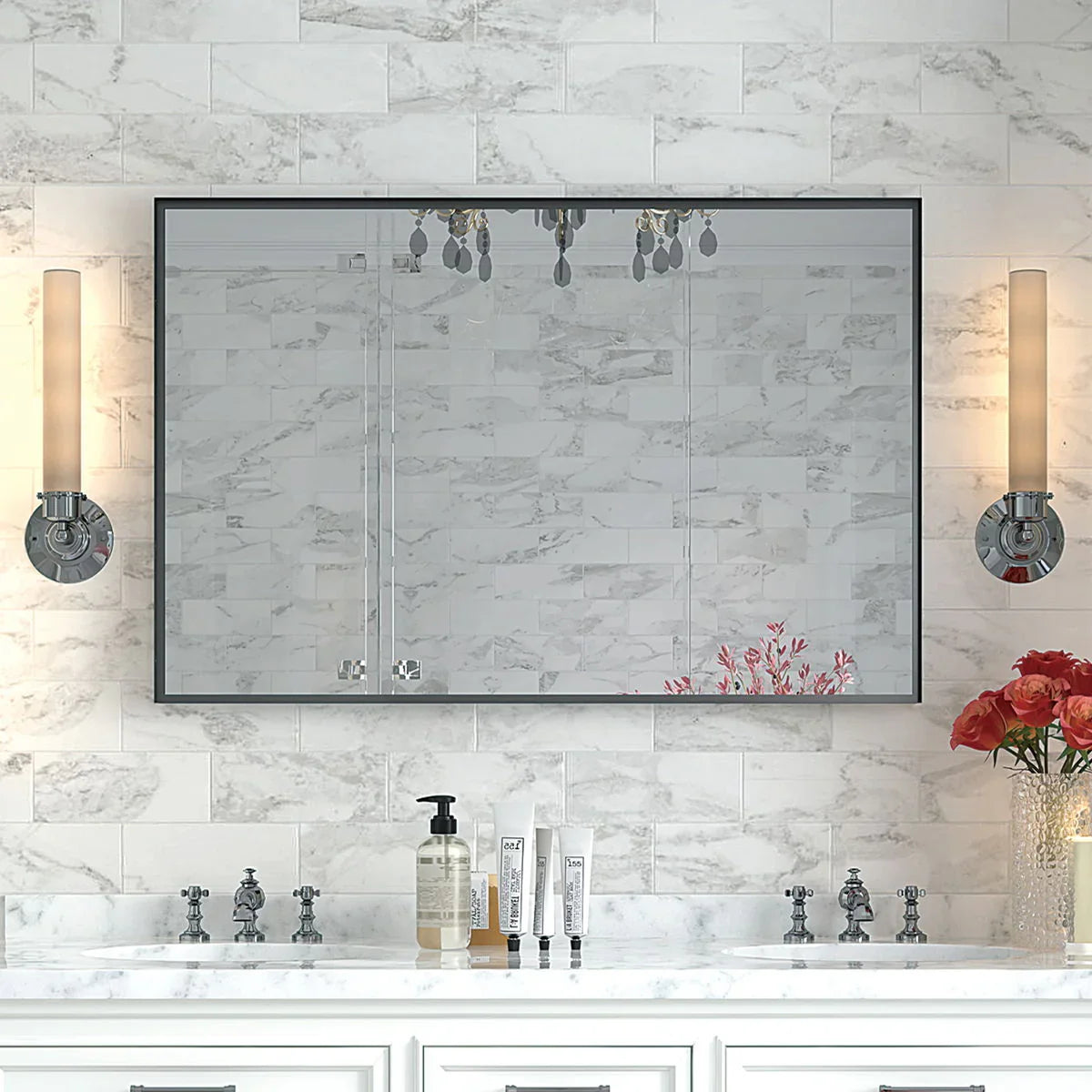 Rectangular Bathroom Mirror Square Angle Metal Frame Wall Mounted Hanging Plates Wall Mount Mirror For Bathroom (Horizontal & Vertical) - Furniture Home Direct