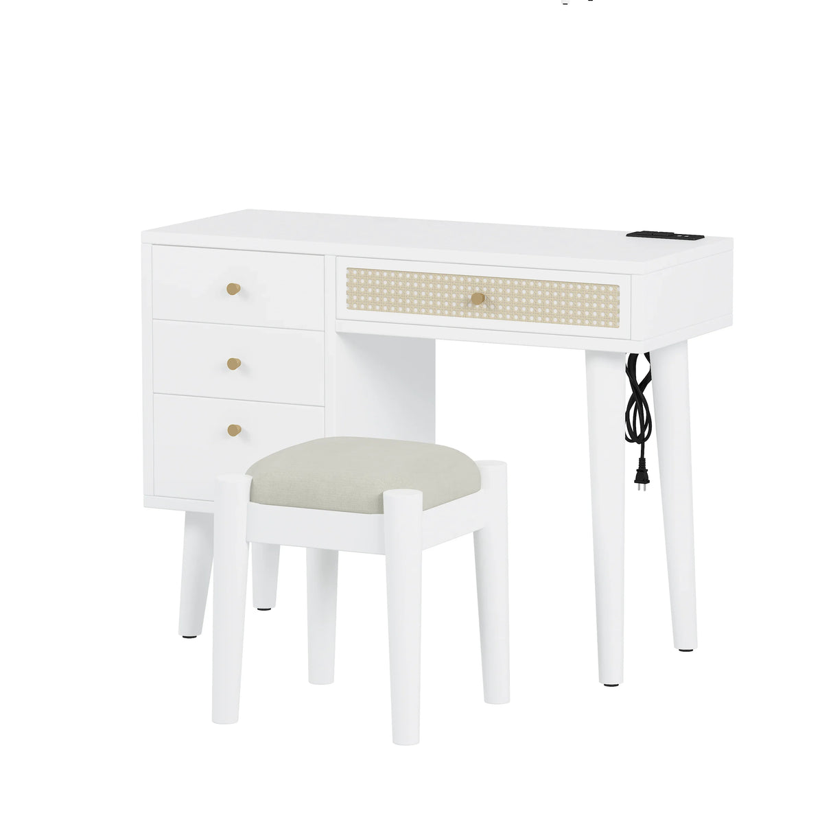 Vanity Desk Bohemian Retro Wood Makeup Station White - Furniture Home Direct