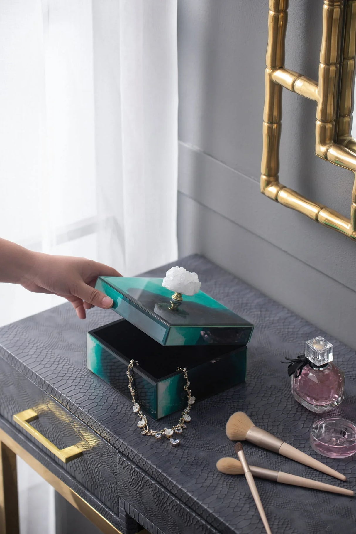 Bethany - Aqua Jewelry Box, Stackable Decorative Storage Boxes & Lids - Furniture Home Direct