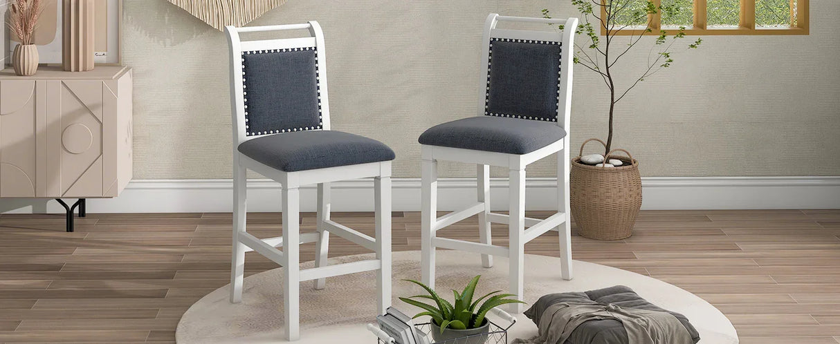 Dining Set Drop Leaf Counter Height With 2 Chairs White Gray - Furniture Home Direct
