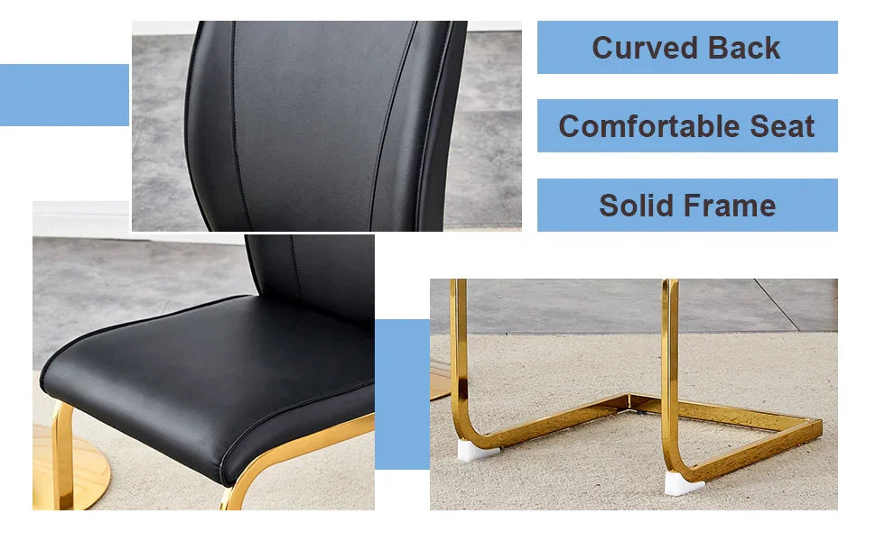 Dining Chair Set With Gold Frame PU Upholstery Black - Furniture Home Direct