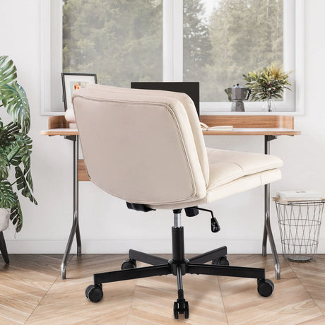 Large Size Swivel Home Office Desk Chair Armless Office Room Chair - Beige - Furniture Home Direct