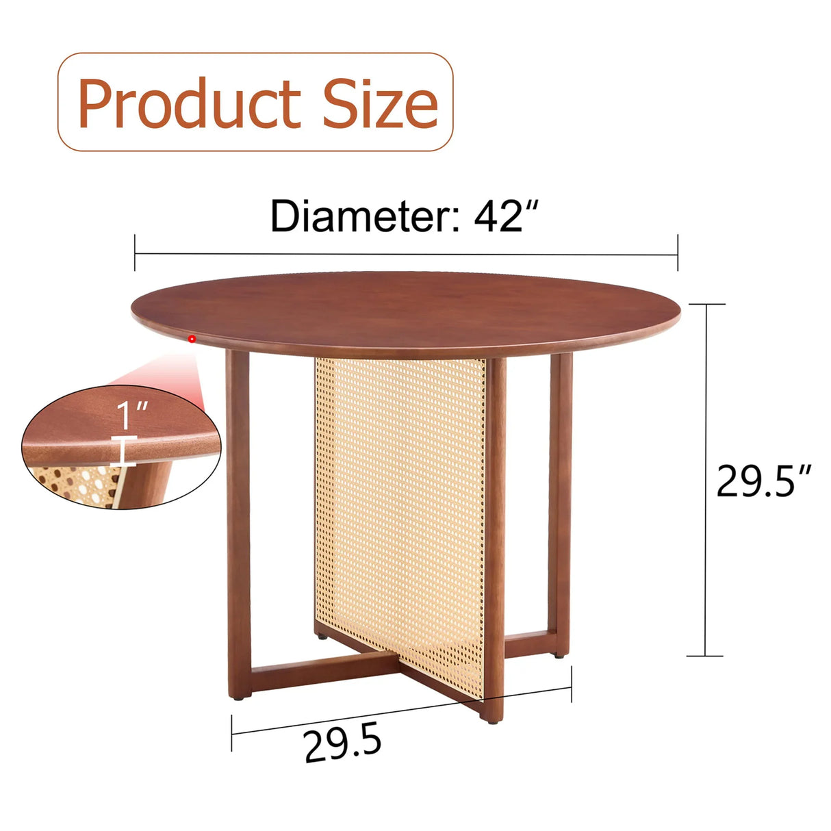 Retro Round Table With Imitation Rattan Rubber Wood - Walnut - Furniture Home Direct