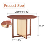 Retro Round Table With Imitation Rattan Rubber Wood - Walnut - Furniture Home Direct