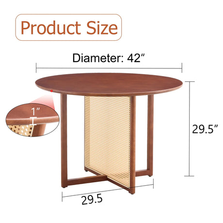 Retro Round Table With Imitation Rattan Rubber Wood - Walnut - Furniture Home Direct
