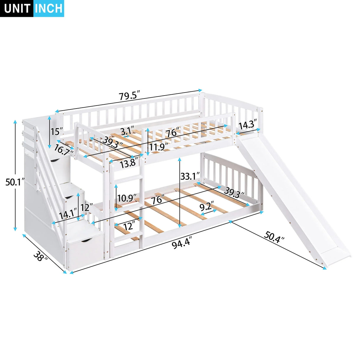 Twin Over Twin Stairway Bunk Bed With Two Drawers And Slide - Furniture Home Direct