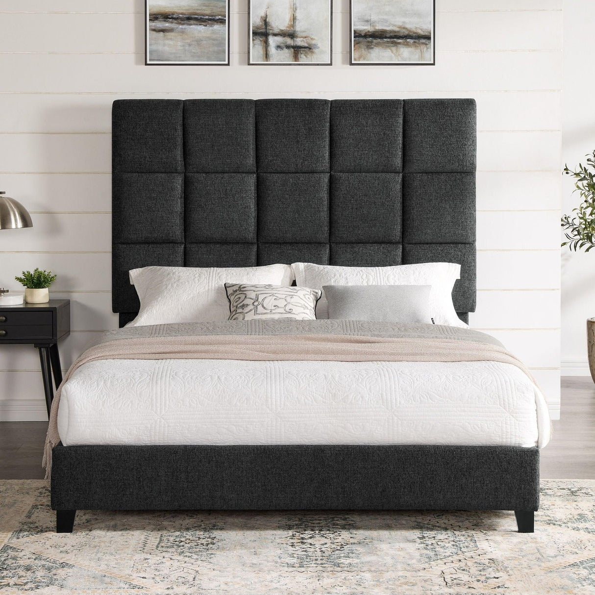 Squares Upholstered Platform Bed - Furniture Home Direct
