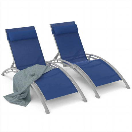 Outdoor Chaise Lounges Sturdy Aluminum Frame Rustproof Blue - Furniture Home Direct