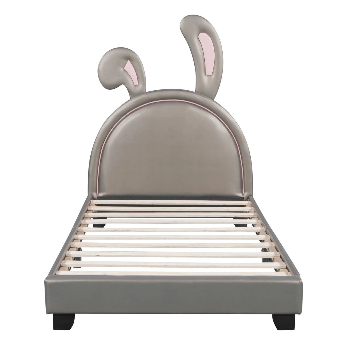 Upholstered Leather Platform Bed With Rabbit Ornament - Furniture Home Direct