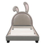 Upholstered Leather Platform Bed With Rabbit Ornament - Furniture Home Direct