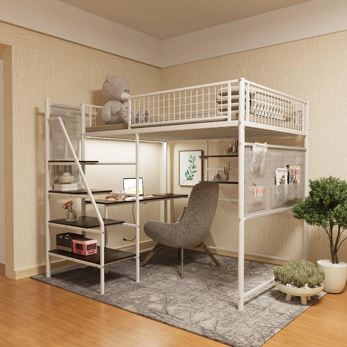Metal Loft Bed With Built - In Charging Station And LED Light - Furniture Home Direct