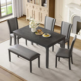 Modern 6 Piece Dining Table Set With Bench And Chairs For Dining Room Or Kitchen - Gray - Furniture Home Direct