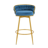 Counter Height Bar Stools Pair Tufted Gold Frame Blue - Furniture Home Direct