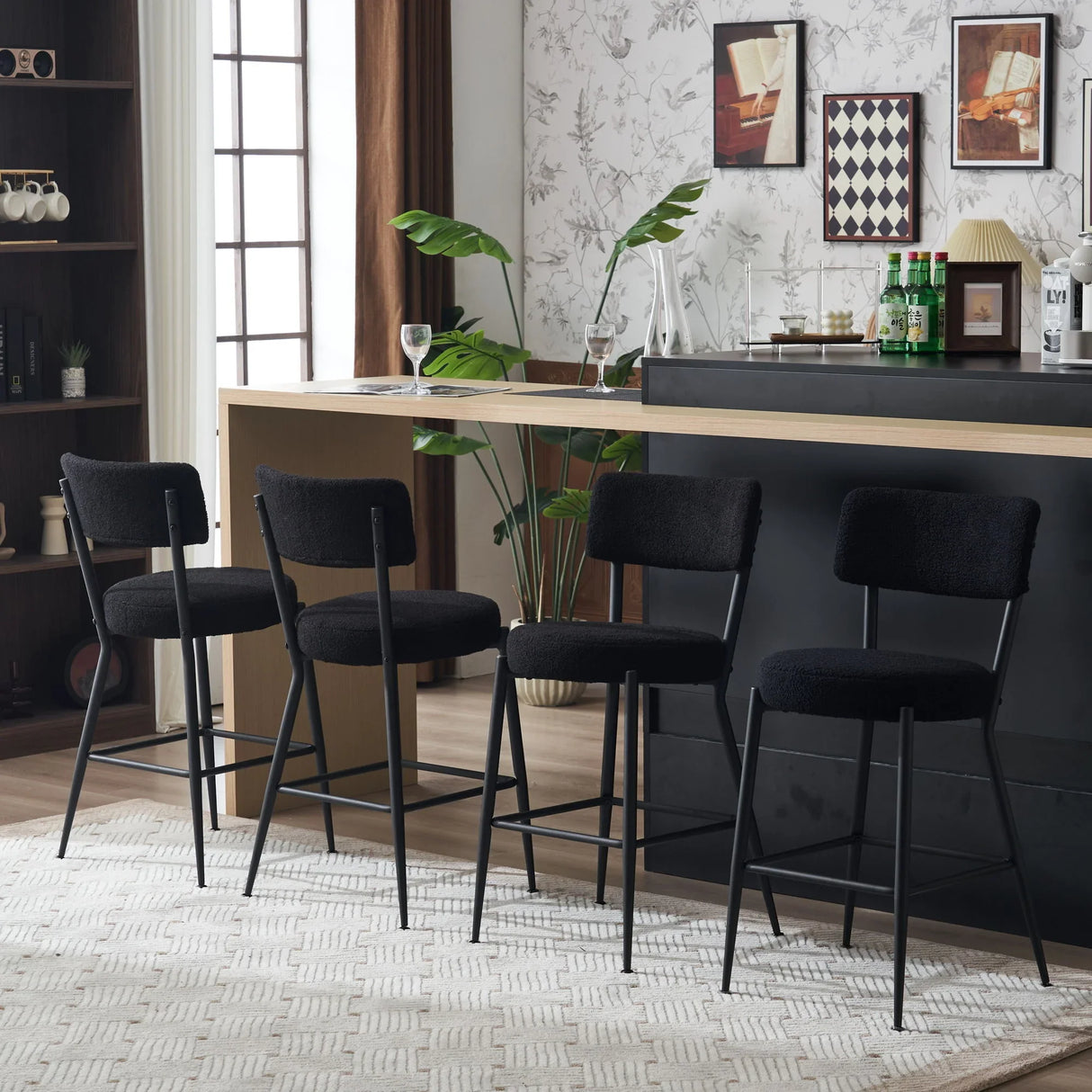 Modern Teddy Fabric Upholstered Bar Stools - Black Legs - Furniture Home Direct