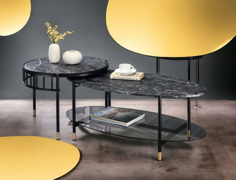 Silas - Engineered Stone Top Nesting Table - Black - Furniture Home Direct