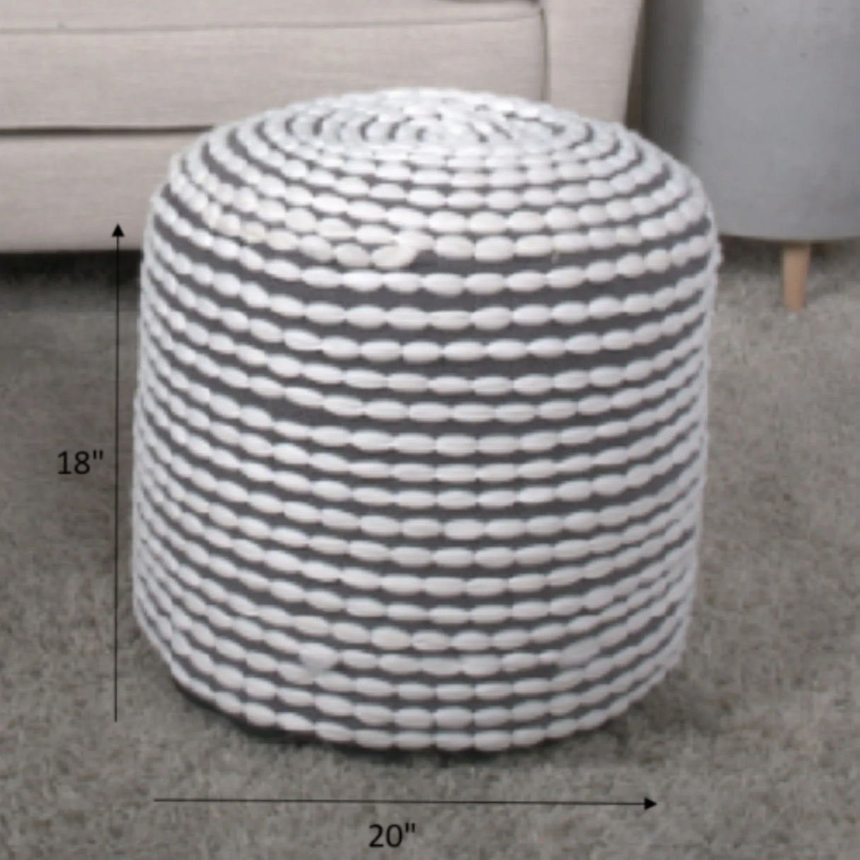 River - Handcrafted Cylindrical Pouf Water Resistant Fabric - Furniture Home Direct
