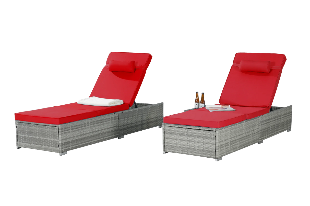 Chaise Lounge Outdoor Set Of 2 Cushioned Rattan Red - Furniture Home Direct