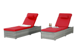 Chaise Lounge Outdoor Set Of 2 Cushioned Rattan Red - Furniture Home Direct