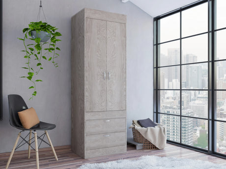 Wardrobe With Double Doors And Drawers In Light Gray - Furniture Home Direct