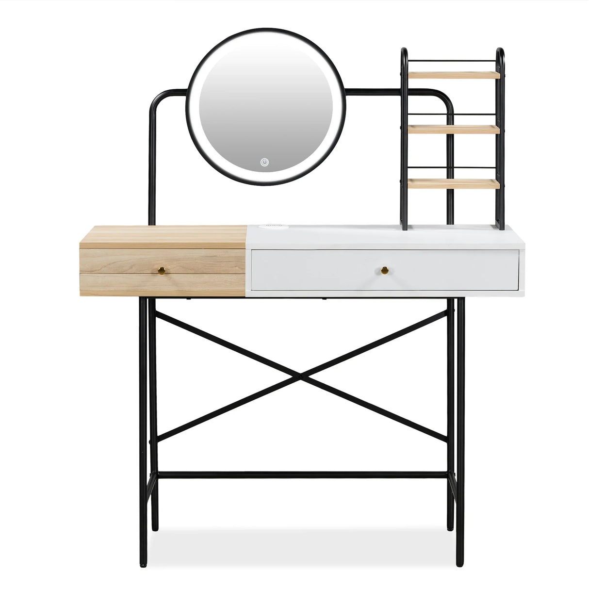 Vanity Desk With Lighted Round Mirror and Storage White - Furniture Home Direct