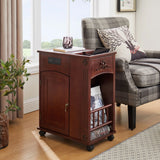 Traditional End Table With Charging Station, Narrow Side Table With USB Ports And Outlets - Red Walnut - Furniture Home Direct