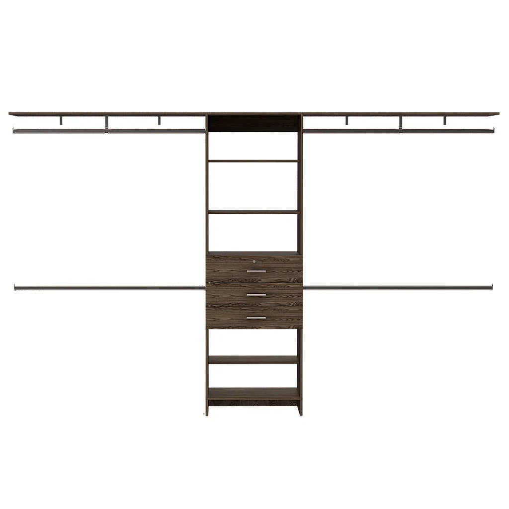 Closet System With Five Shelves And Drawers Dark Walnut - Furniture Home Direct