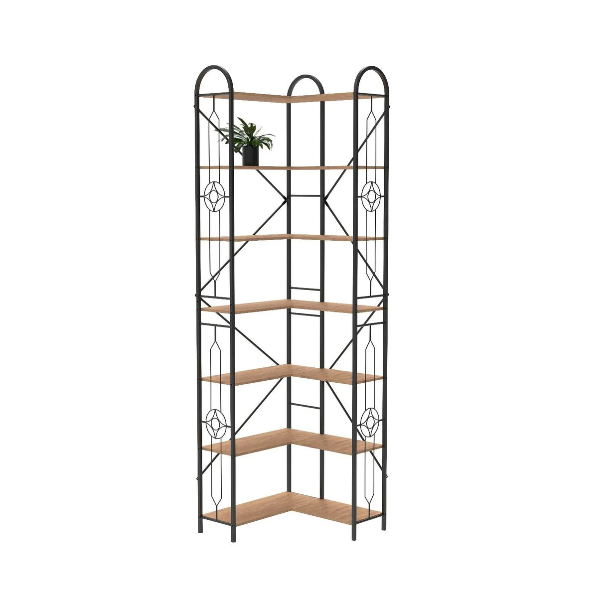 Industrial Style Corner Bookshelf With Thickened Iron Frame - Furniture Home Direct