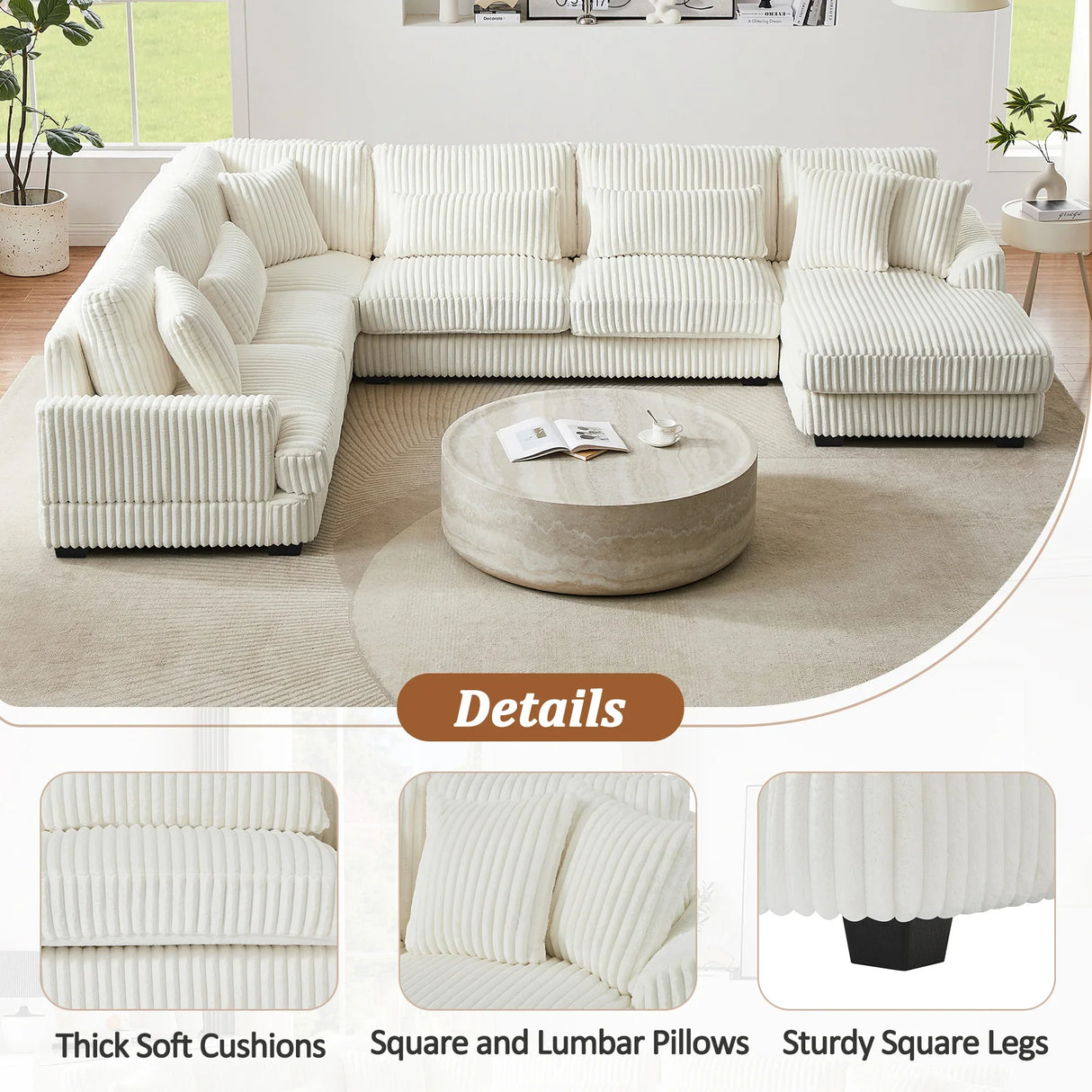 Sectional Sofa U Shaped Oversized With Chaise Beige - Furniture Home Direct