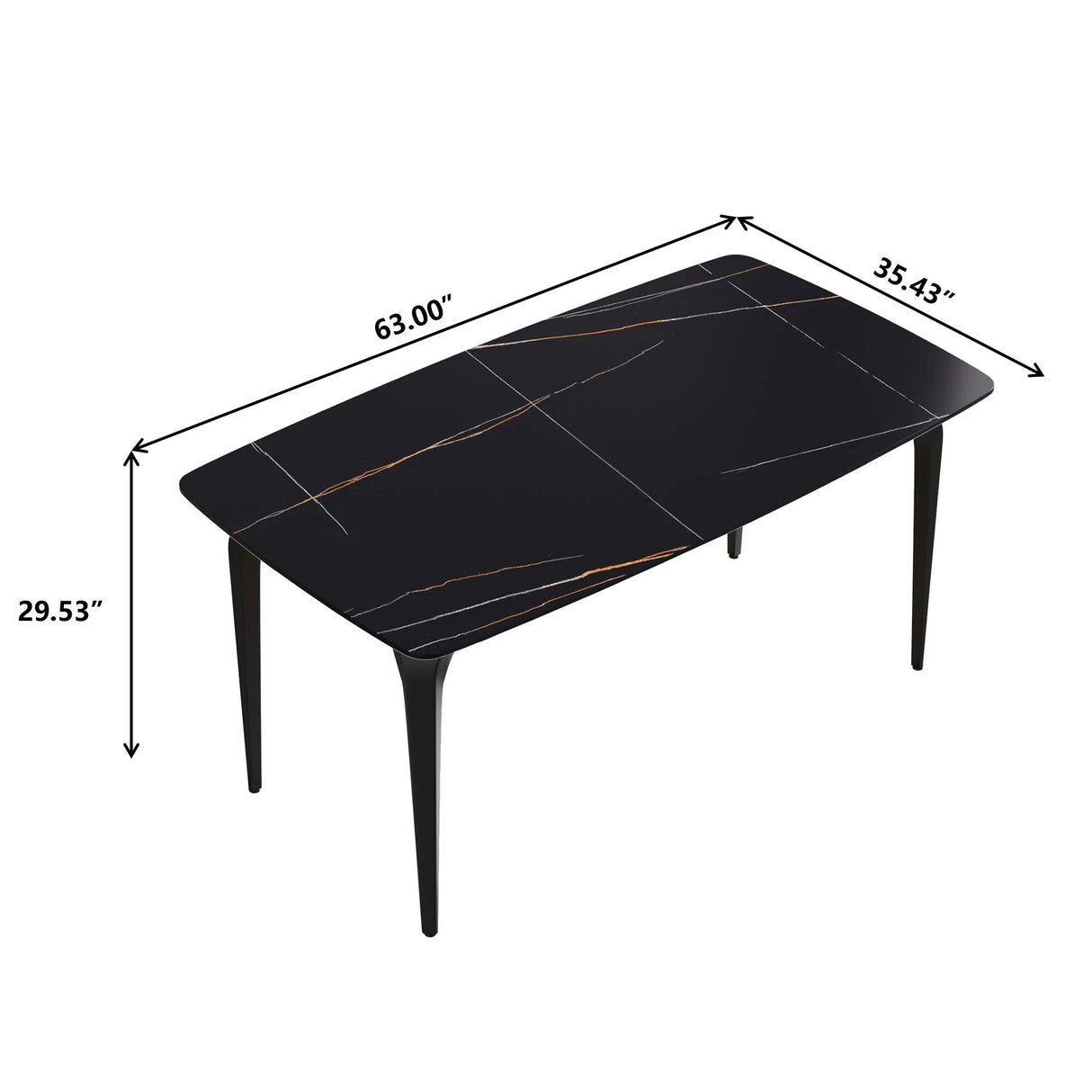 63" Artificial Stone Black Curved Black Metal Leg Dining Table, 6 People - Black - Furniture Home Direct