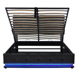 Queen Platform Bed Tufted Upholstered Storage Led Black - Furniture Home Direct