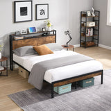 Metal Platform Bed Frame With Wooden Headboard And Footboard With USB Liner, No Box Spring Needed, Under Bed Storage - Furniture Home Direct