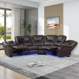 Modern Faux Leather Manual Reclining With Center Console And LED Light Strip, Living Room Furniture Set, PU Symmetrical Couch With 2 Cup Holders And Storage For Living Room - Furniture Home Direct