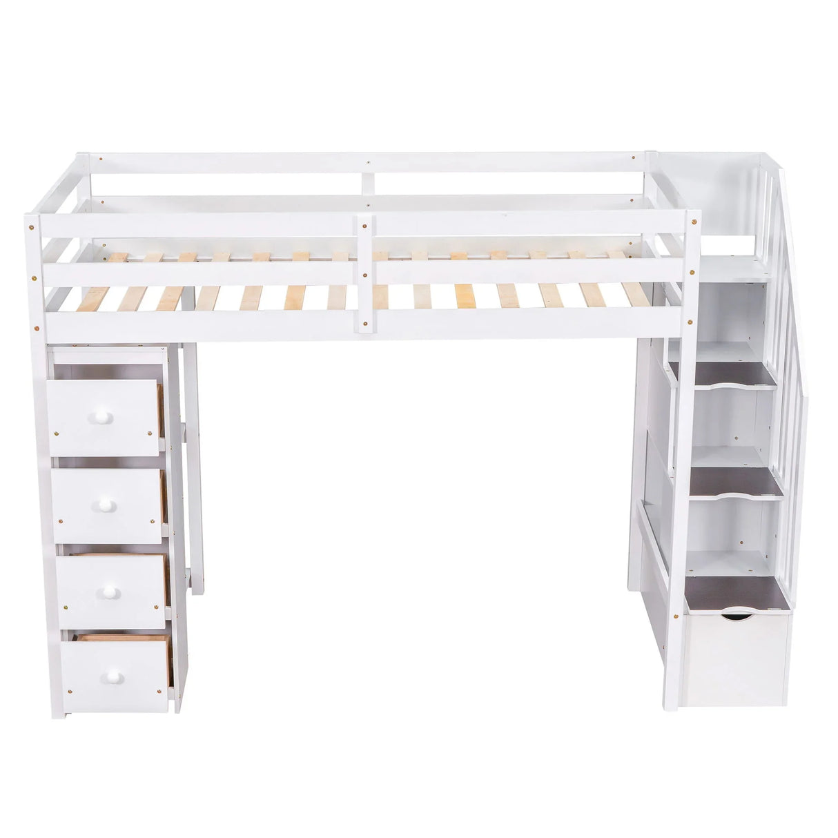 Loft Bed With Storage Drawers And Stairs With Shelves - Furniture Home Direct