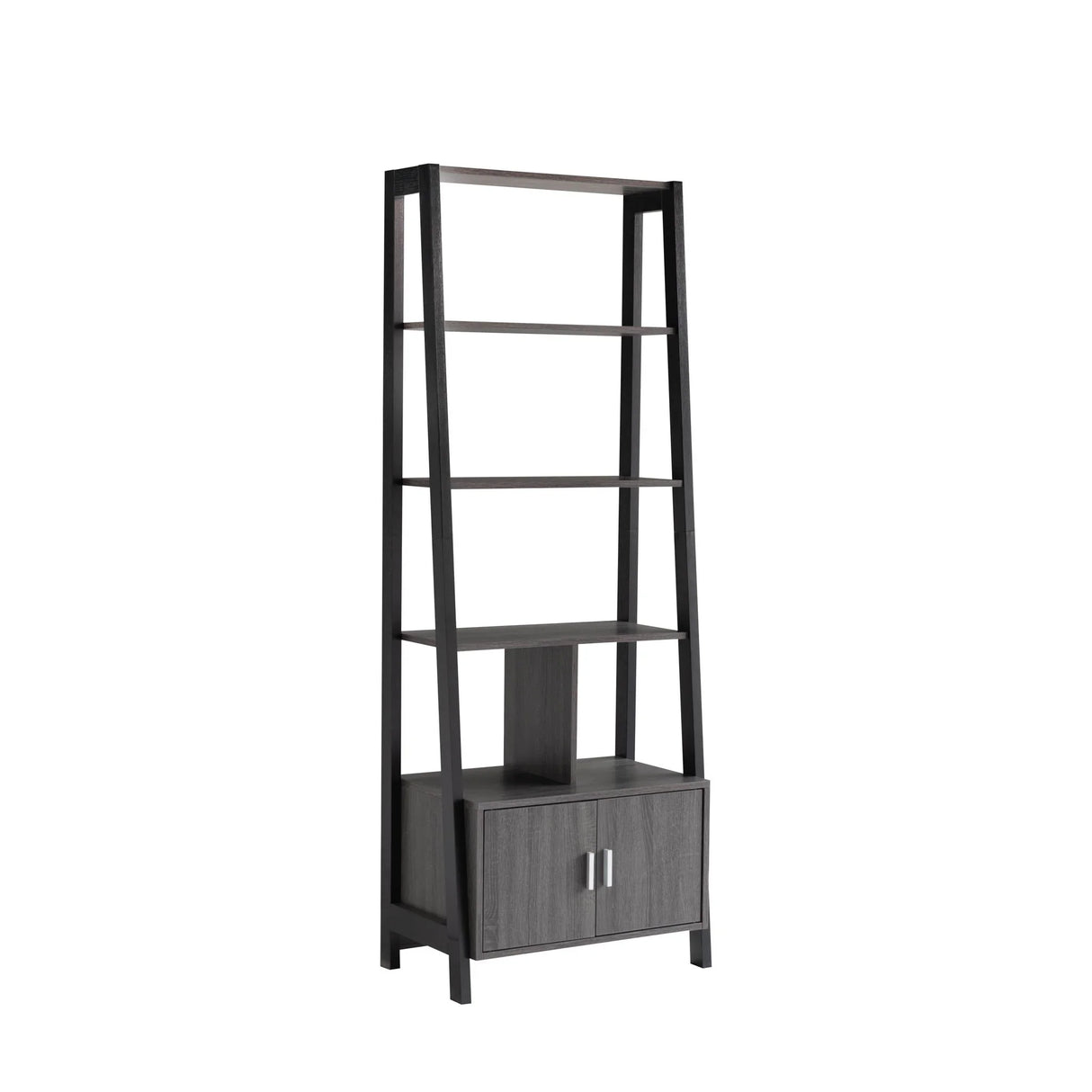 Modern Bookcase With Four Open Shelves And Two Door Cabinet - Black / Gray - Furniture Home Direct