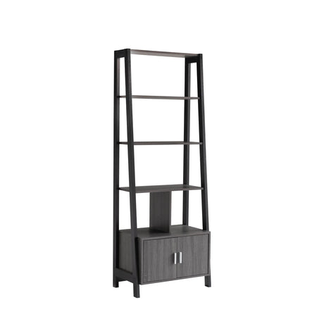 Modern Bookcase With Four Open Shelves And Two Door Cabinet - Black / Gray - Furniture Home Direct