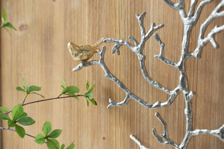 Metal Branch Wall Sculptures With Bird Accents (Set of 2) - Silver Multi - Furniture Home Direct