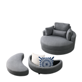 Linen Barrel Swivel Chair With Storage Ottoman - Furniture Home Direct