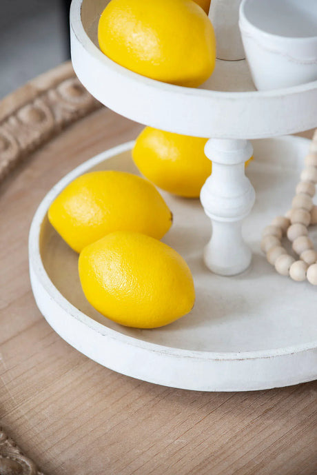 Two Tiered Round Wooden Tray - White - Furniture Home Direct