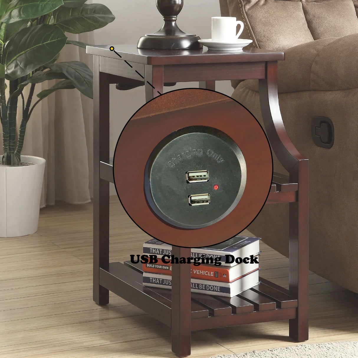 Wasaki - Accent Table With USB - Espresso - Furniture Home Direct