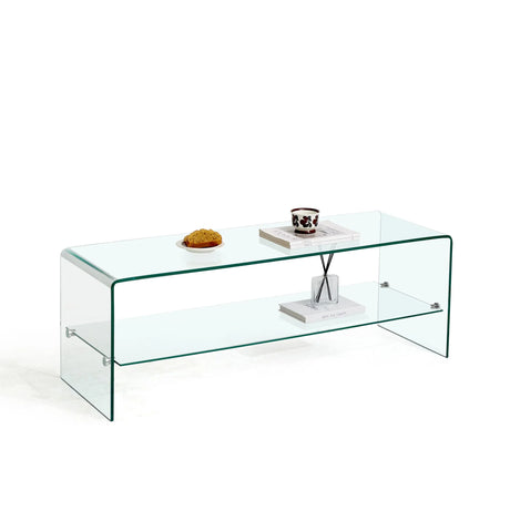 Clear Glass TV Table, Tempered Glass Stand For Living Room Decor - Transparent - Furniture Home Direct